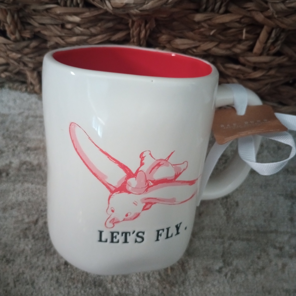 Rae Dunn X Disney White Mug with Red Interior and Dumbo Design